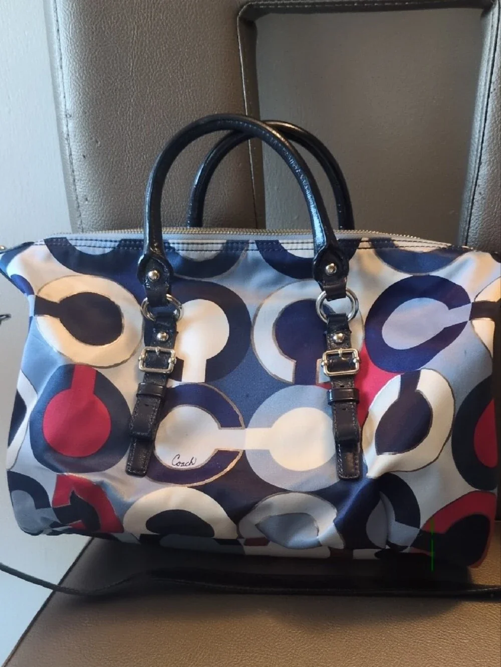 Coach Navy, Red & White Madison Print Satchel